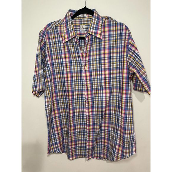 Peter Millar Mens Short Sleeved Button‎ Up Plaid Casual Shirt Size L - Picture 1 of 4